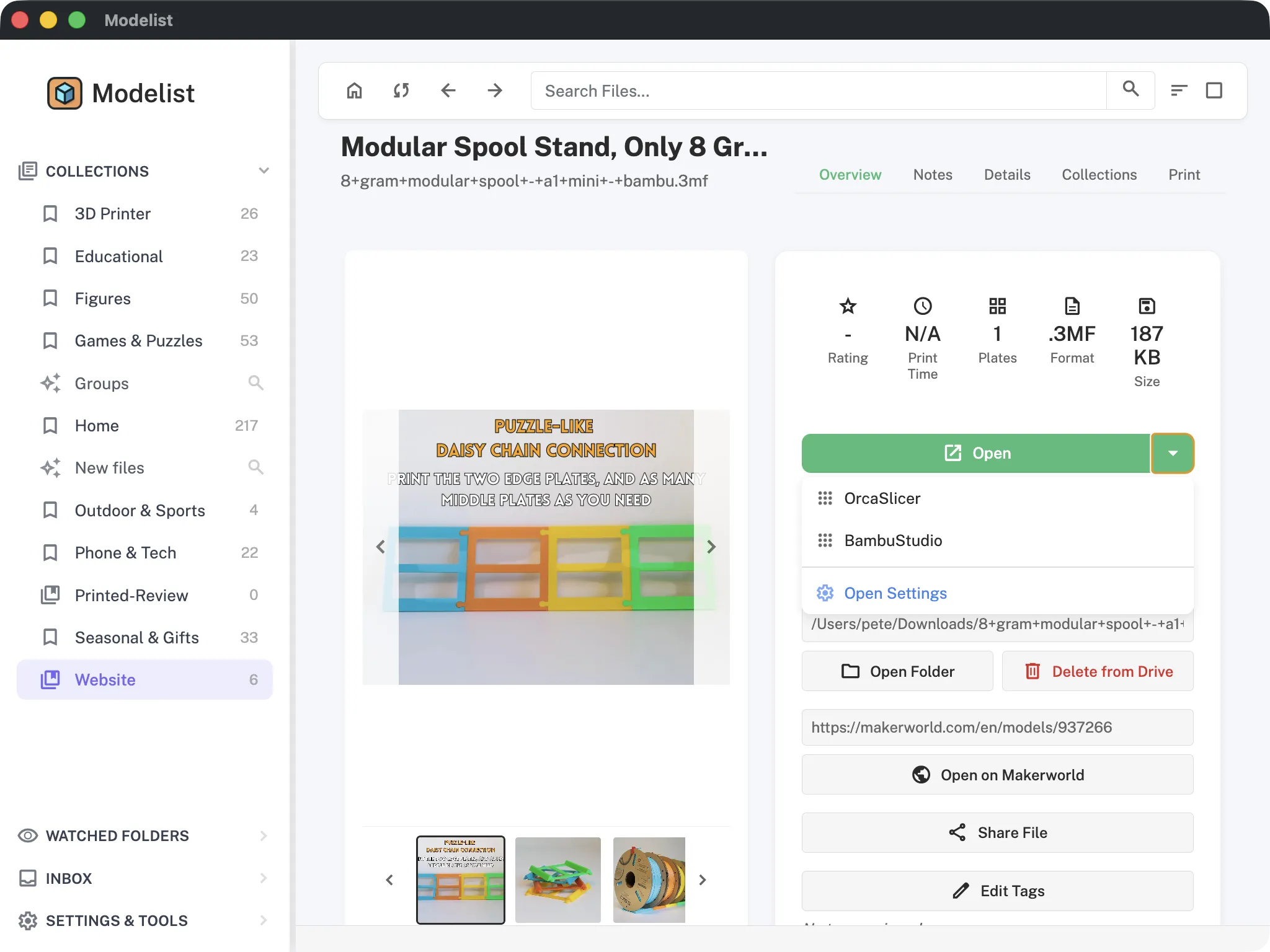 Modelist open with slicer